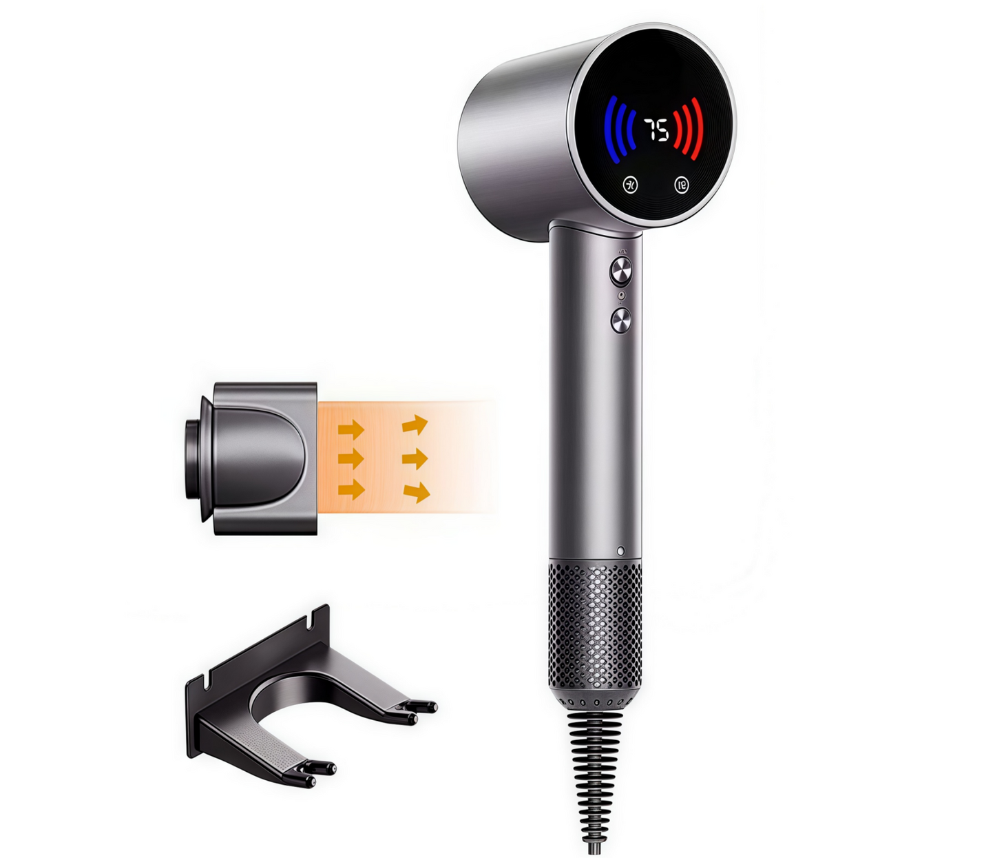 CIICII Ionic Blow Dryer,Professional 16000W high speed hair dryer,110000 RPM Brushless hair dryers,Three speeds, four temperatures, LED display screen-Gray