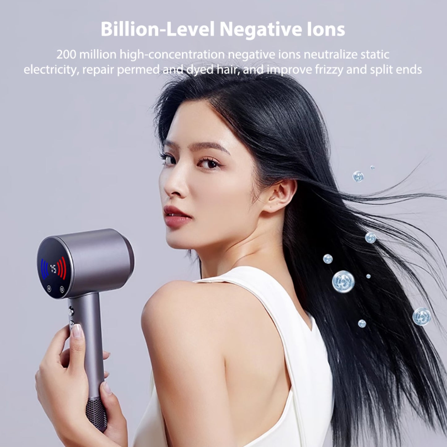 CIICII Ionic Blow Dryer,Professional 16000W high speed hair dryer,110000 RPM Brushless hair dryers,Three speeds, four temperatures, LED display screen-Gray