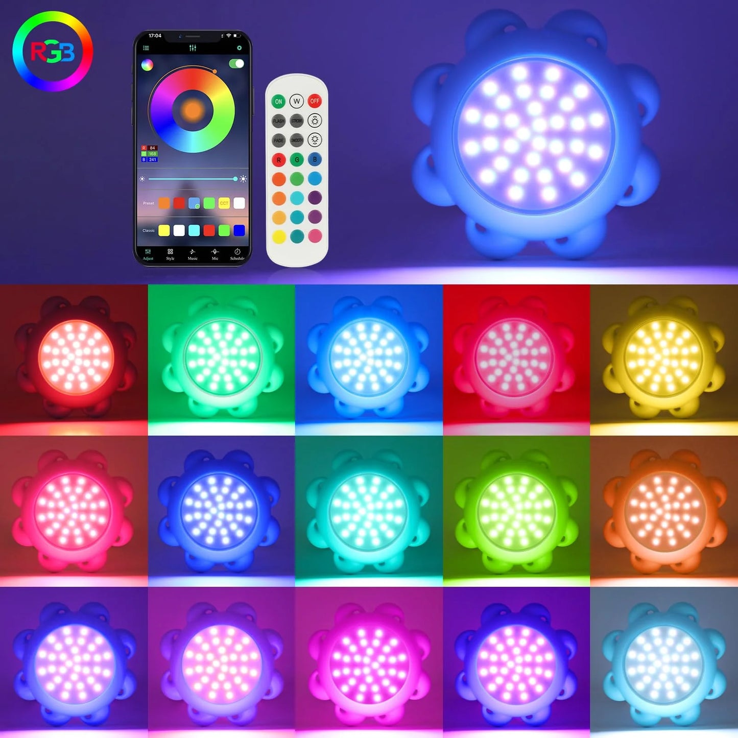 LED Pool Lights with APP Control, 10W Dimmable Underwater Submersible Lights Music Sync, IP68 Waterproof Color Changing 12V Pool Lights for Inground Aboveground Pool, 33ft Cord