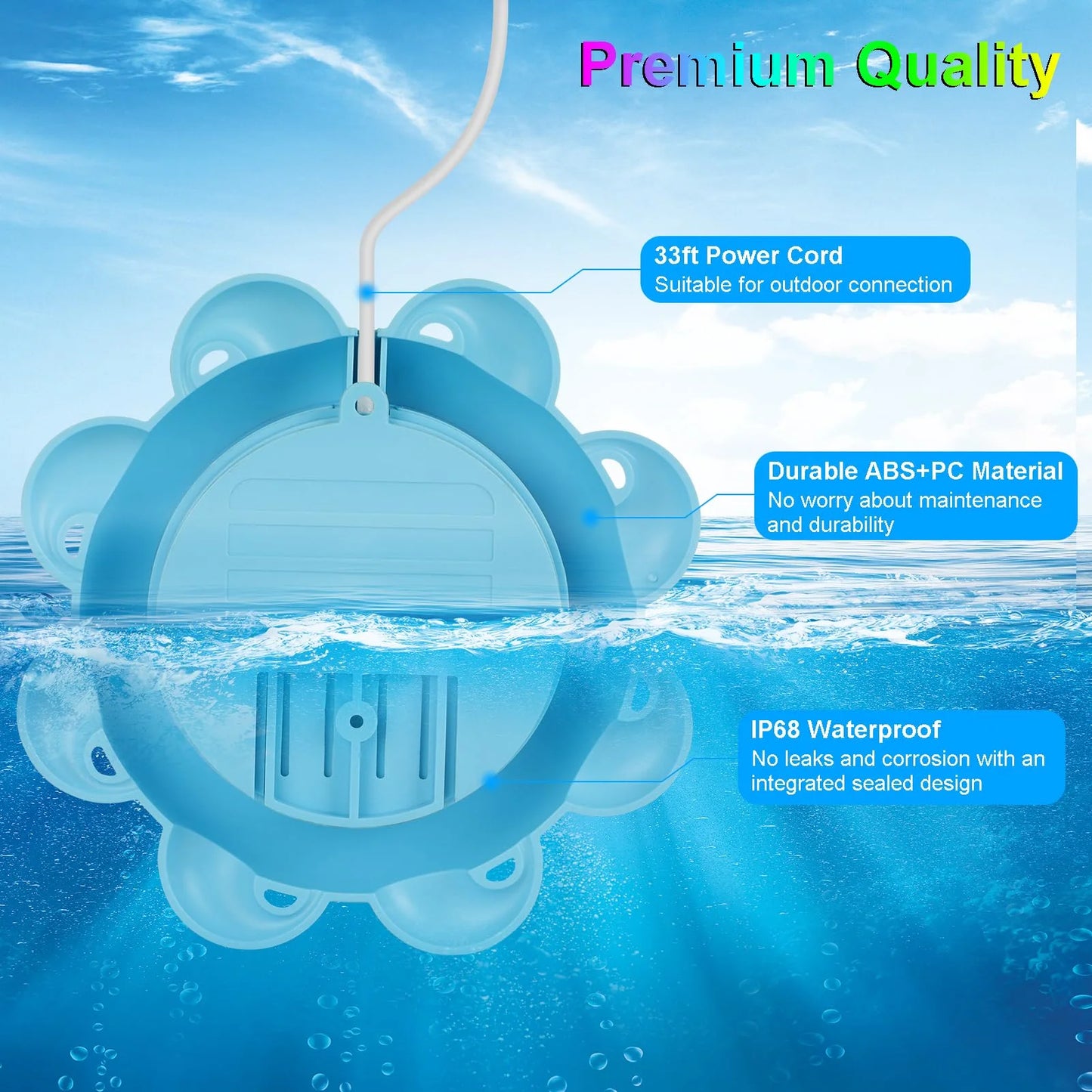 LED Pool Lights with APP Control, 10W Dimmable Underwater Submersible Lights Music Sync, IP68 Waterproof Color Changing 12V Pool Lights for Inground Aboveground Pool, 33ft Cord