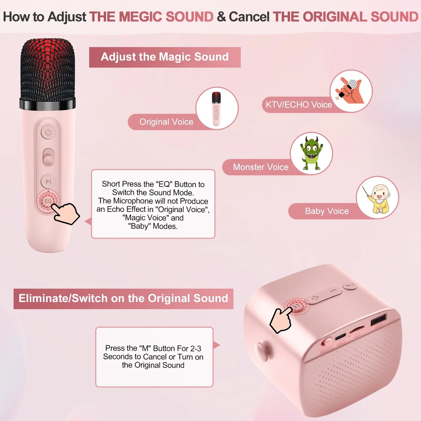 DYTIMEEM Mini Karaoke Machine for Kids Adults, Portable Bluetooth Speaker Set with 2 Microphone with Magic Voice for Home Activity, Bluetooth Speaker Party Gift for Boys Girls Teenager's Birthday