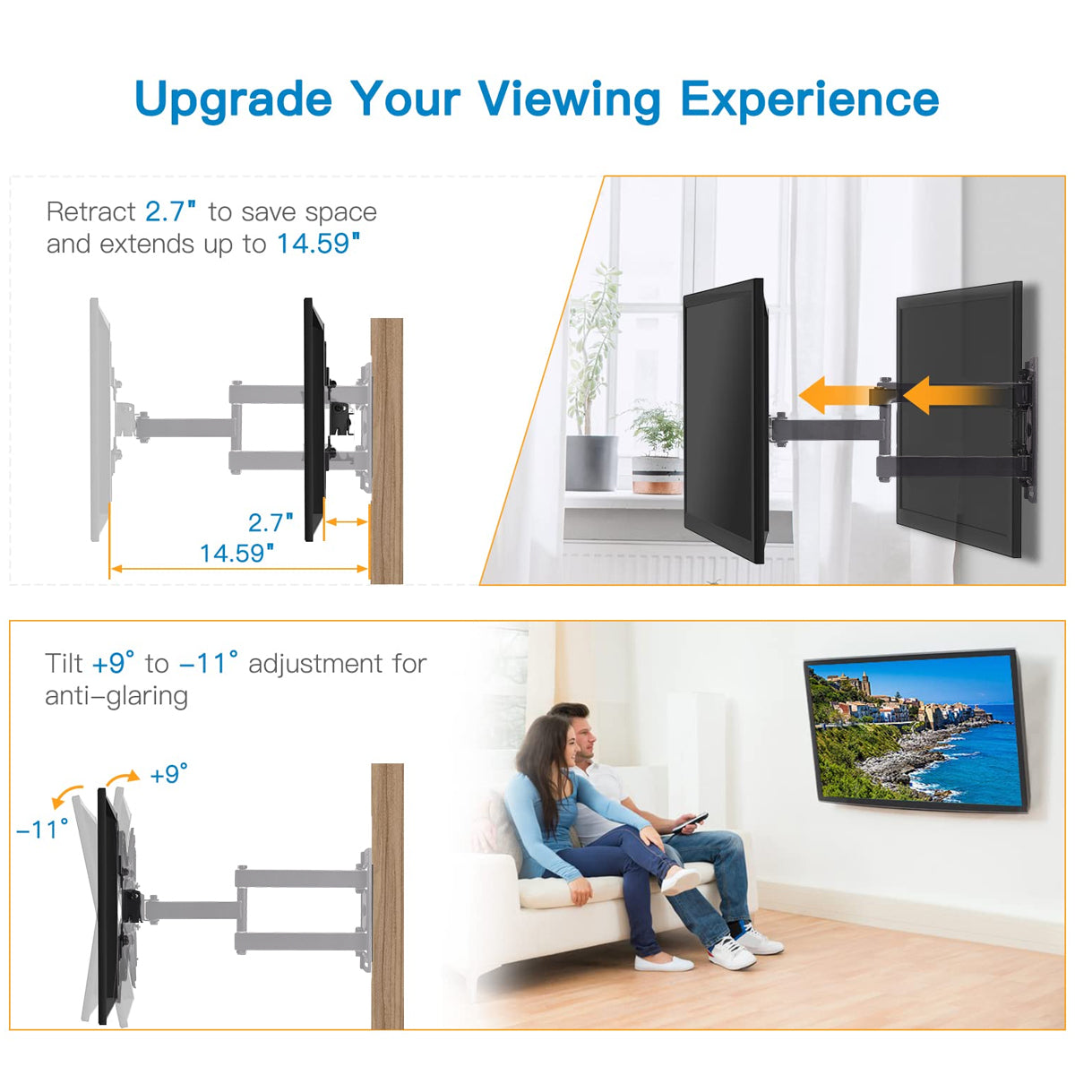 CIICII Full Motion TV Monitor Wall Mount Bracket Articulating Arms Swivels Tilts Extension Rotation for Most 26-60 Inch LED LCD Flat Curved Screen TVs & Monitors