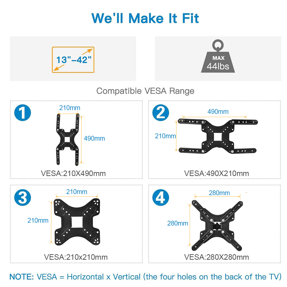 CIICII Full Motion TV Monitor Wall Mount Bracket Articulating Arms Swivels Tilts Extension Rotation for Most 26-60 Inch LED LCD Flat Curved Screen TVs & Monitors