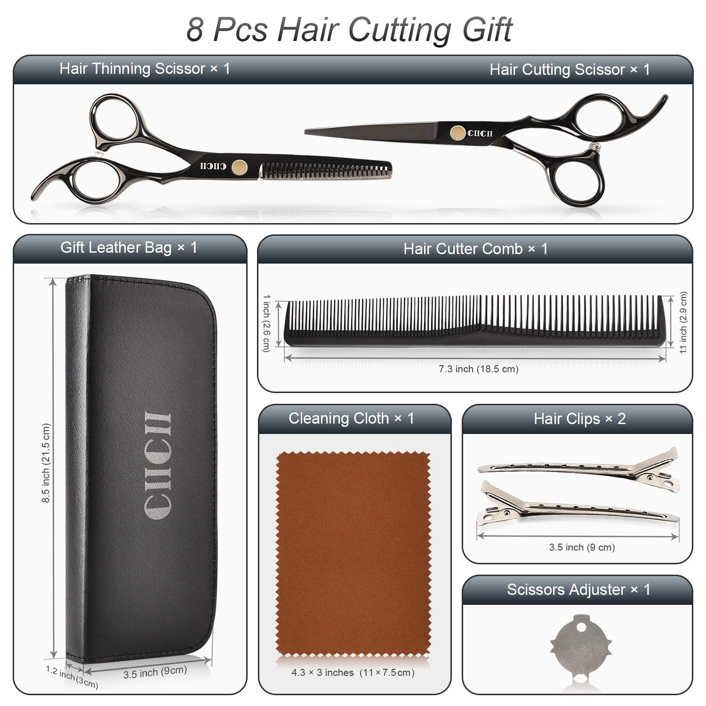 Hair Cutting Scissors Shears/Thinning/Set, CIICII 8 Pcs Professional Hairdressing Scissors Set
